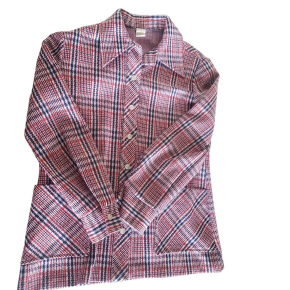 Vintage 70s Red White Blue Plaid Button Up Shirt Shacket  Size 13/14 Mod Punk - Picture 3 of 8